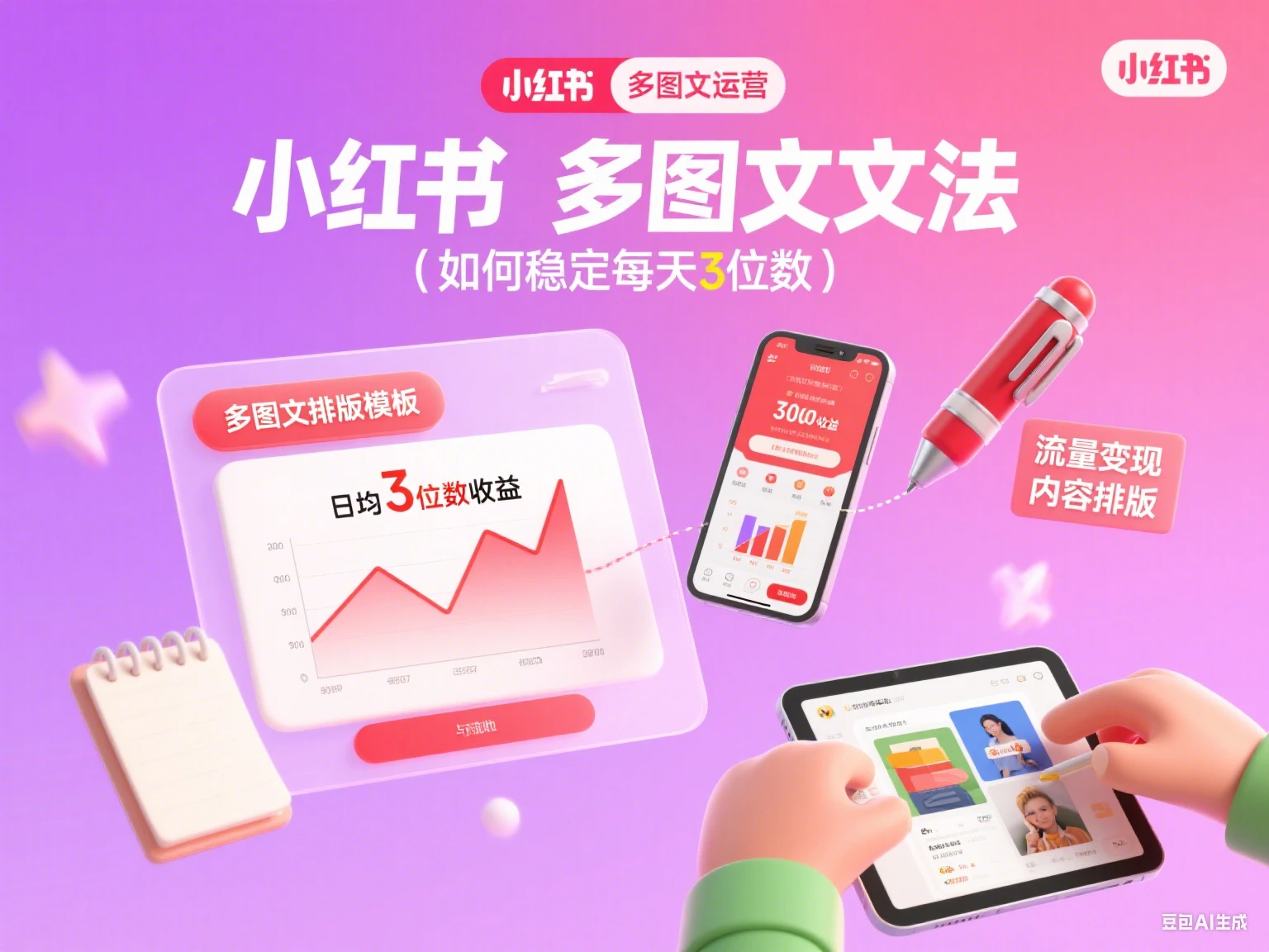 小红书 多图文文法(如何稳定每天3位数)-项目资料商城