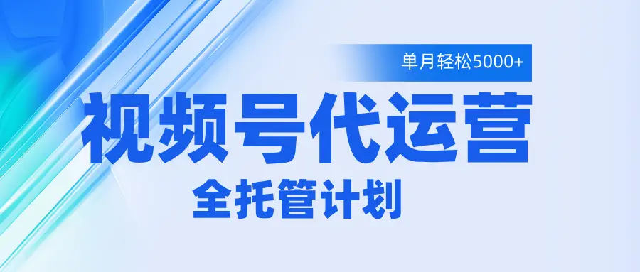 视频号代运营2.0，全程托管招募，单月轻松变现5000+-项目资料商城