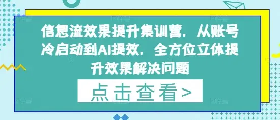 信息流效果提升集训营，从账号冷启动到AI提效，全方位立体提升效果解决问题-项目资料商城