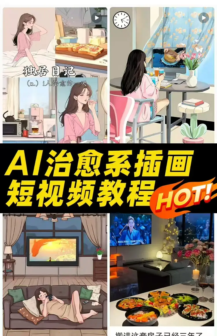 【爆火付费】某音某书治愈系插画小清新短视频制作教程+素材+工具（一站式）-项目资料商城