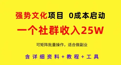强势文化项目，一个社群收入25个W，0成本启动，可矩阵批量操作，原创详细实操教程-项目资料商城