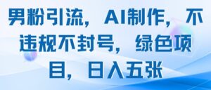 男粉引流，AI制作，不违规不封号，绿色项目，日入五张-项目资料商城