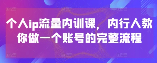 个人ip流量内训课，内行人教你做一个账号的完整流程-项目资料商城