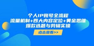 个人IP账号全流程:流量机制+四大内容定位+黄金思维, 爆款选题与剪辑实操-项目资料商城