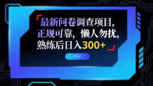 最新问卷调查项目，正规可靠，懒人勿扰，熟练后日入300+-项目资料商城