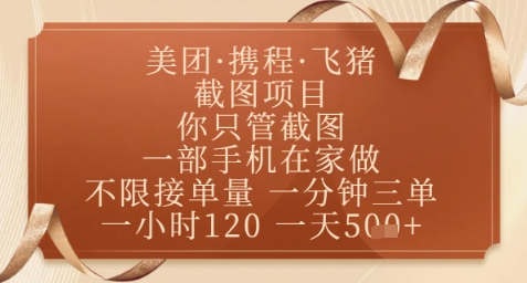 飞猪美团截图项目，你只管截图，一部手机在家做，正规平台无套路，一天5张+【揭秘】-项目资料商城