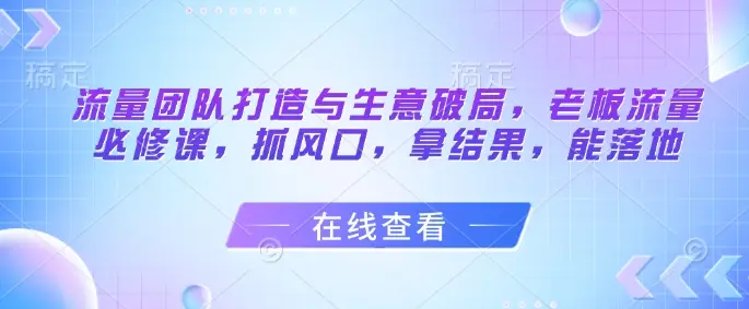 流量团队打造与生意破局，老板流量必修课，抓风口，拿结果，能落地-项目资料商城