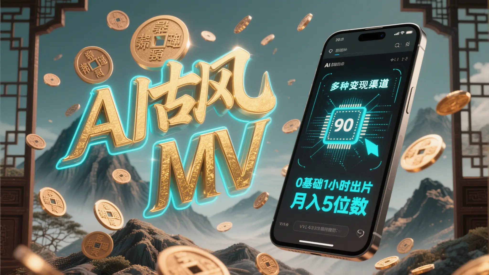 AI一键生成古风音乐MV，0剪辑基础1小时出片，多种变现渠道，一部手机月入5位数-项目资料商城