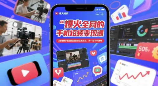 爆火全网的手机短视频变现课，0基础教你拍摄剪辑涨粉运营变现，用一部手机挣钱-项目资料商城