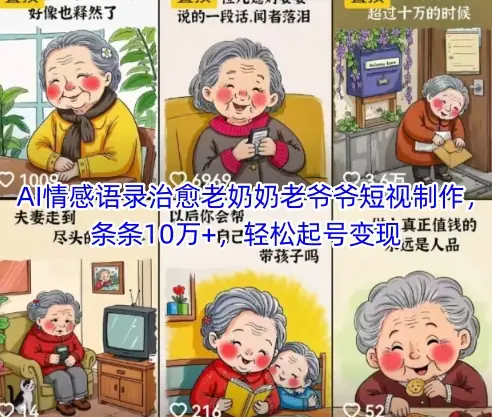 AI情感语录治愈老奶奶老爷爷短视制作，条条10万+，轻松起号变现-项目资料商城