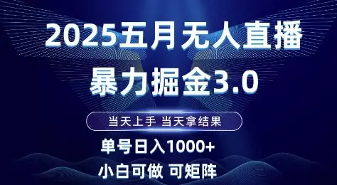 2025五月无人直播暴力掘金3.0，当天上手，当天拿结果，单号日入1k+小白可做可矩阵【揭秘】-项目资料商城