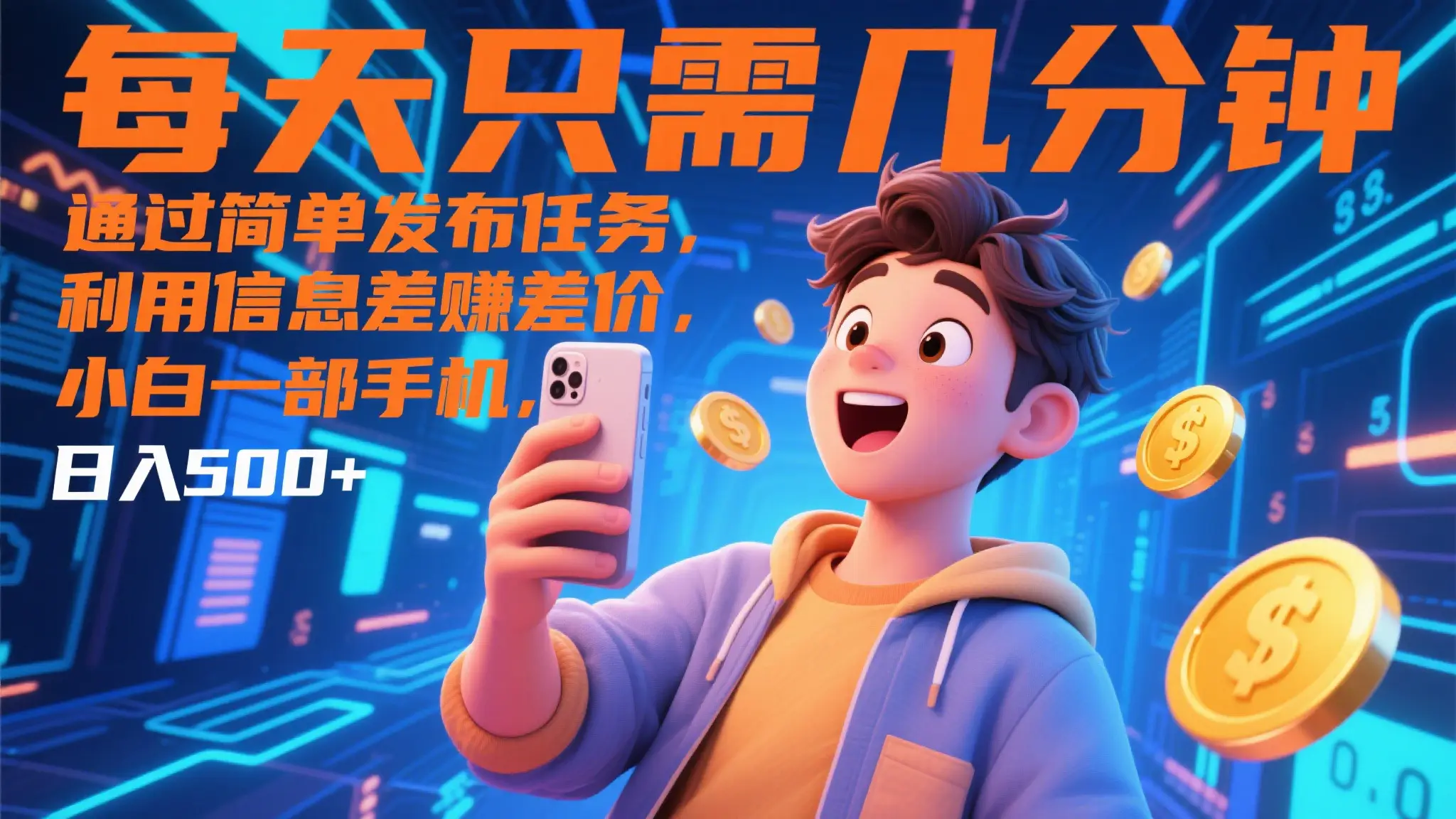 每天只需几分钟，通过简单发布任务，利用信息差赚差价，小白一部手机，日入500+-项目资料商城