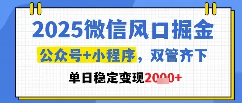 2025微信风口掘金，公众号+小程序双管齐下，单日稳定变现1k+【揭秘】-项目资料商城