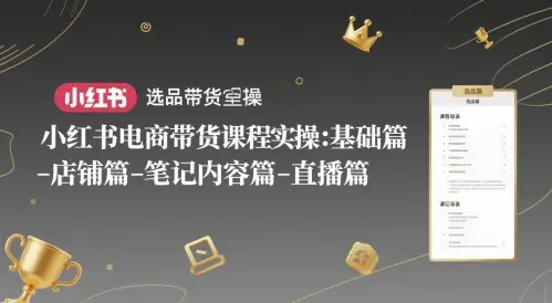 小红书电商带货课程实操：基础篇-选品篇-店铺篇-笔记内容篇-直播篇-项目资料商城