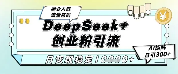DeepSeek+创业粉精准引流，全新分享课4.0玩法，AI矩阵日引300+，多种变现方式，稳定月入1W-项目资料商城