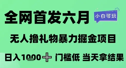 全网首发六月，无人撸礼物暴力掘金项目，日入1K+门槛低，当天拿结果，小白可玩【揭秘】-项目资料商城