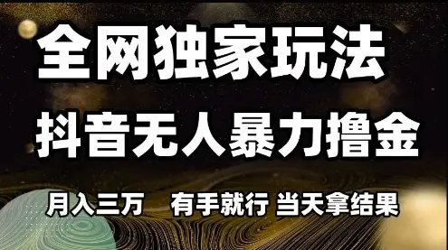 全网独家玩法抖音无人暴力撸金，月入3W，有手就行，当天拿结果【揭秘】-项目资料商城