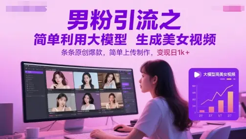 男粉引流之简单利用大模型生成美女视频，条条原创爆款，简单上传制作，变现日1k+-项目资料商城