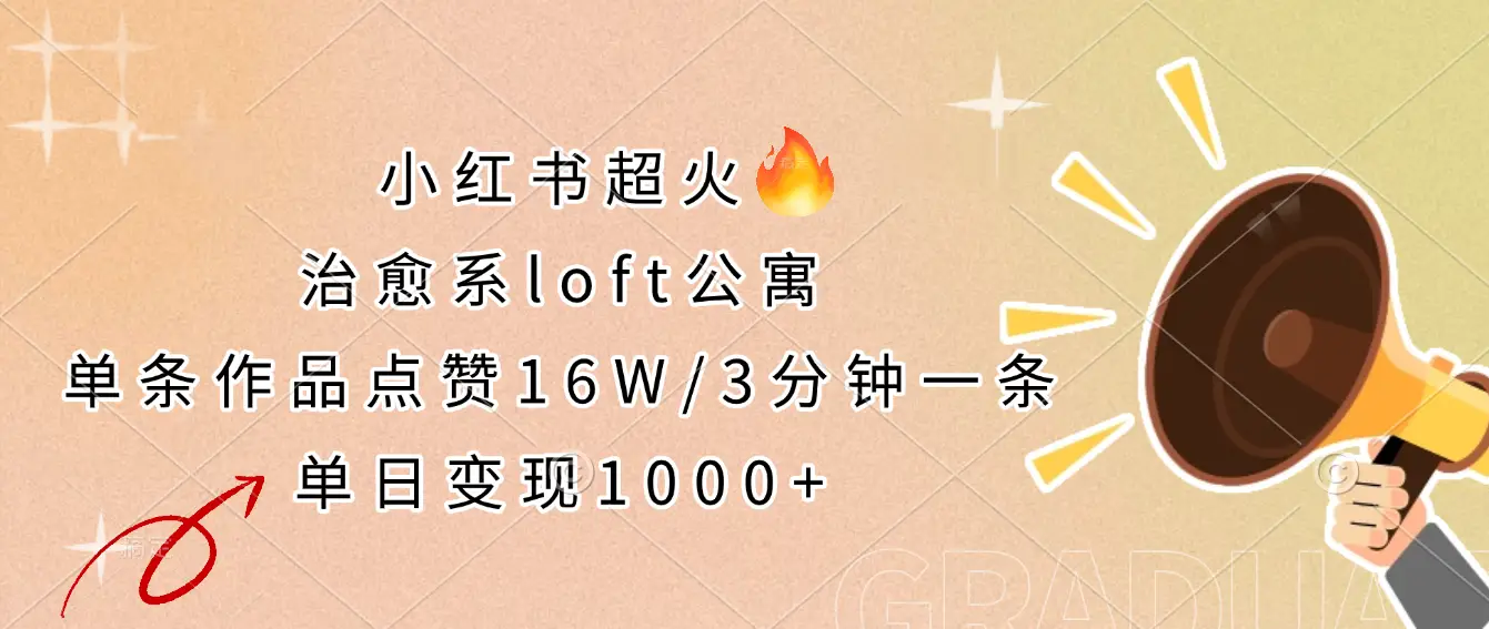 小红书超火的治愈系loft公寓，单条作品点赞16W，3分钟一条，单日变现1000+-项目资料商城