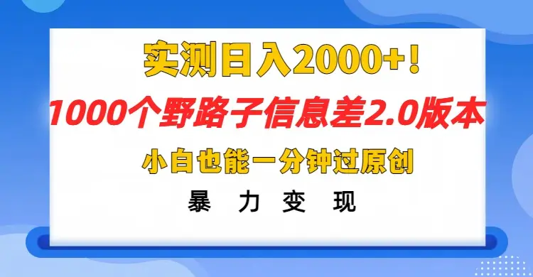 抖音1000个野路子，信息差最新玩法，一分钟过原创，暴力变现月赚1W+-项目资料商城