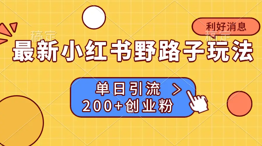 最新小红书野路子玩法， 单日引流200+创业粉-项目资料商城