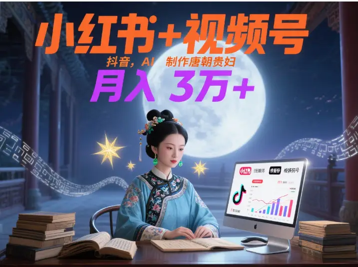 小红书+视频号+抖音，AI轻松制作唐朝贵妇IP，毒鸡汤、励志、减肥瘦身、养生赛道轻松切入，每天30分钟，轻松产出N条，月入3万+-项目资料商城