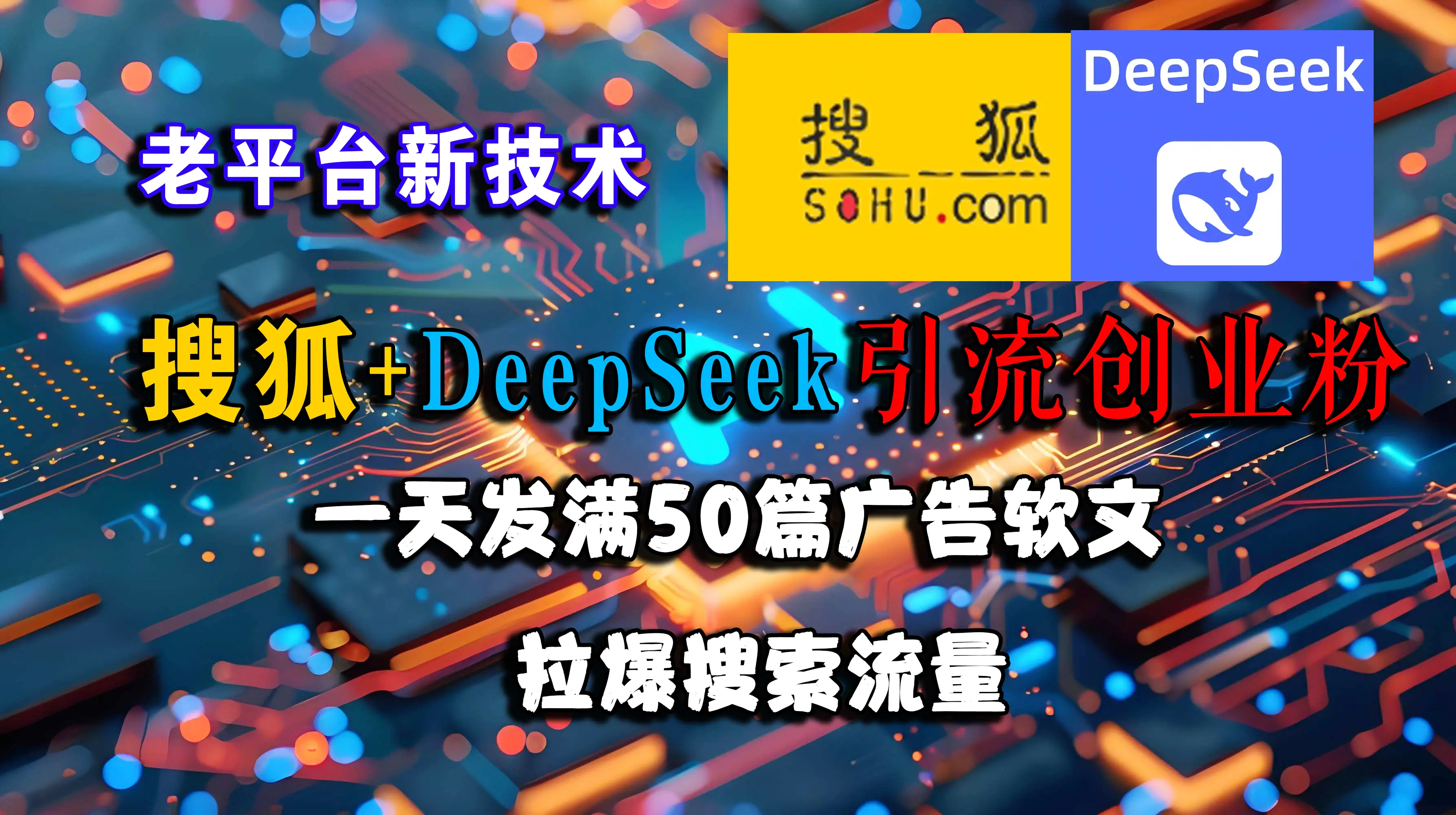 搜狐+DeepSeek引流创业粉，老平台新技术，一天发50篇广告软文，拉爆搜索流量-项目资料商城