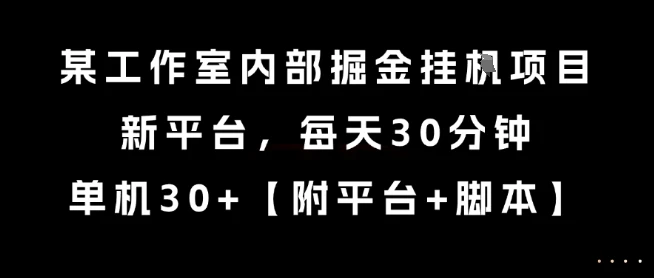 某工作室内部掘金挂G项目，新平台，每天30分钟，单机30+【揭秘】-项目资料商城