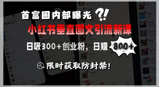 【精】首富圈内部曝光小红书垂直图文引流新课，日吸300+创业粉，日入8张+，限时获取防封禁-项目资料商城