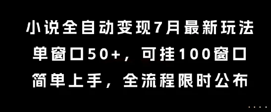小说全自动变现7月玩法，单窗口50+，可挂100窗口，简单上手，全流程限时公布【揭秘】-项目资料商城
