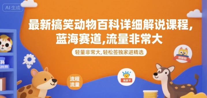 【精】最新搞笑动物百科详细解说课程，蓝海赛道，流量非常大，轻松签独家进精选-项目资料商城