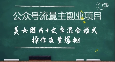公众号流量主副业项目，美女图片+文章混合模式操作流量爆棚-项目资料商城