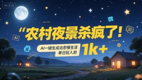 农村夜景杀疯了！AI一键生成治愈系慢生活，单日狂入1k+-项目资料商城