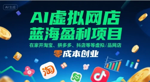 【精】AI虚拟网店蓝海盈利项目，在家开淘宝、拼多多、抖店等虚拟品网店，零成本创业-项目资料商城