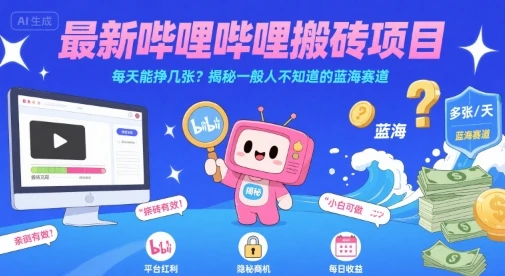 最新哔哩哔哩上B站搬砖项目，每天能挣几张？揭秘一般人不知道的蓝海赛道-项目资料商城