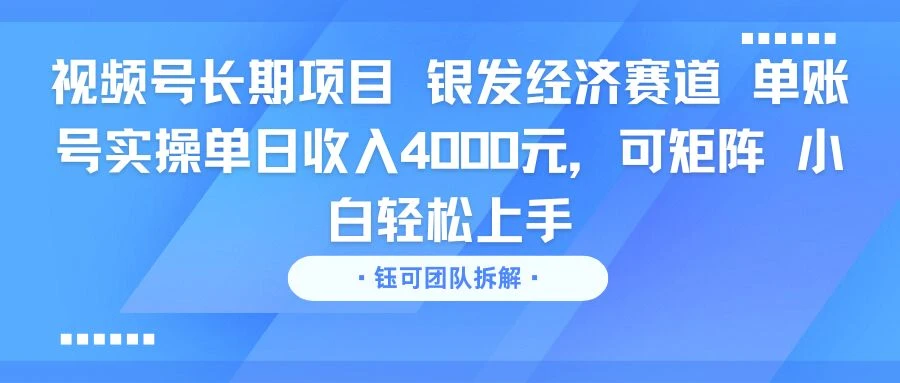 视频号长期项目 银发经济赛道 单账号实操单日收入4000元，可矩阵 小白轻松上手-项目资料商城