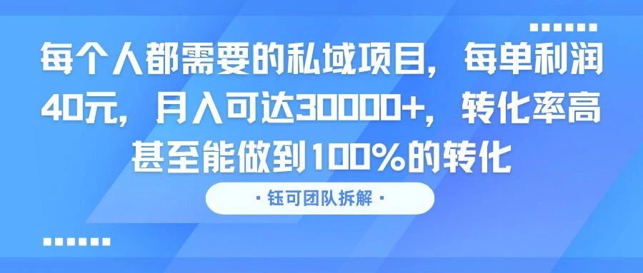 每个人都需要的私域项目，每单利润40元，月入可达30000+，转化率高 甚至能做到100%的转化-项目资料商城