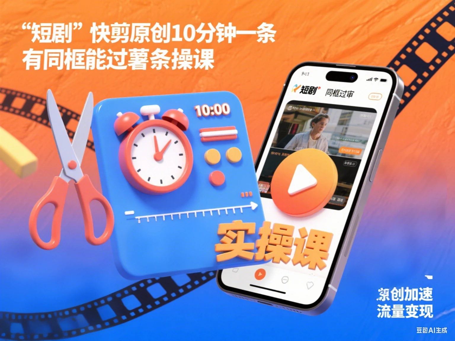 短剧 快剪原创10分钟一条 有同框能过薯条实操课-项目资料商城