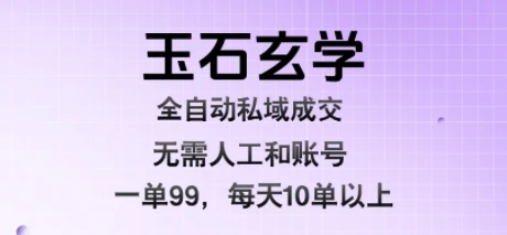 玉石玄学全自动私域成交，一单99每天十单以上，无需人工和矩阵账号，蓝海项目直接干【揭秘】-项目资料商城