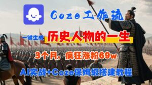 Coze工作流从0-1保姆级搭建教程，3个月涨粉69W，AI智能体一键生成历史人物一生视频，3分钟出一条，条条万赞-项目资料商城