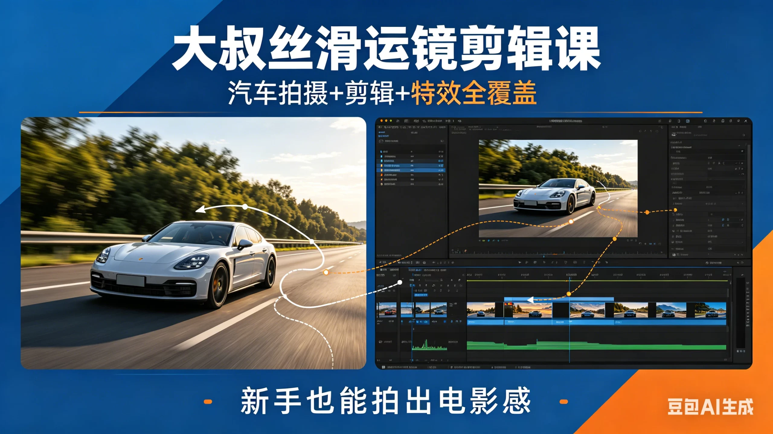 【精】大叔丝滑运镜剪辑课，汽车拍摄+剪辑+特效全覆盖，新手也能拍出电影感-项目资料商城