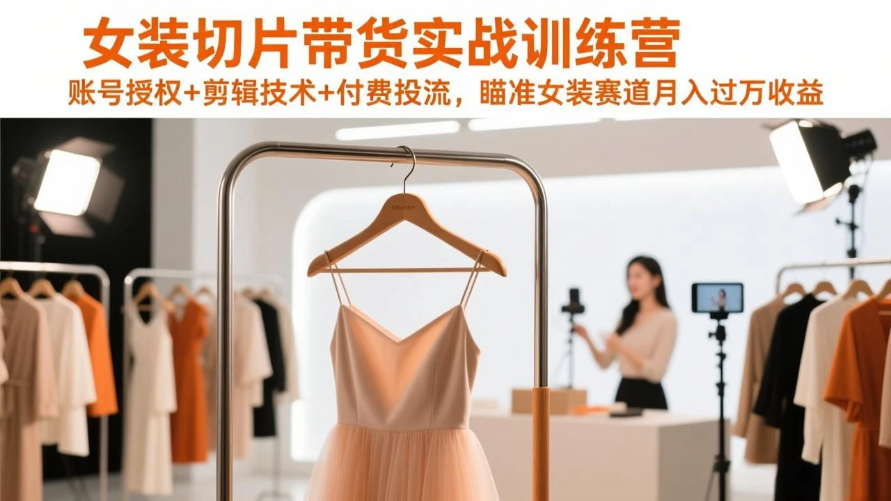 【精】女装切片带货实战训练营，账号授权+剪辑技术+付费投流，瞄准女装赛道月入过万收益-项目资料商城