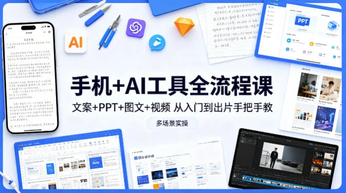 【精】林老师·手机 AI工具全流程课，文案 PPT 图文 视频，从入门到出片手把手教，多场景实操-项目资料商城