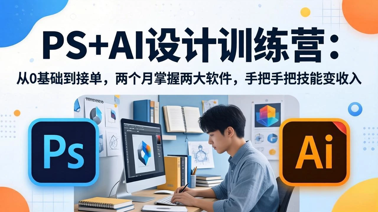 【精】PS+AI设计训练营：从0基础到接单，两个月掌握两大软件，手把手把技能变收入-项目资料商城
