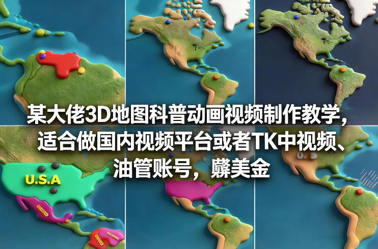 【精】某大佬3D地图科普动画视频制作教学，适合做国内视频平台或者TK中视频、油管账号，賺美金-项目资料商城