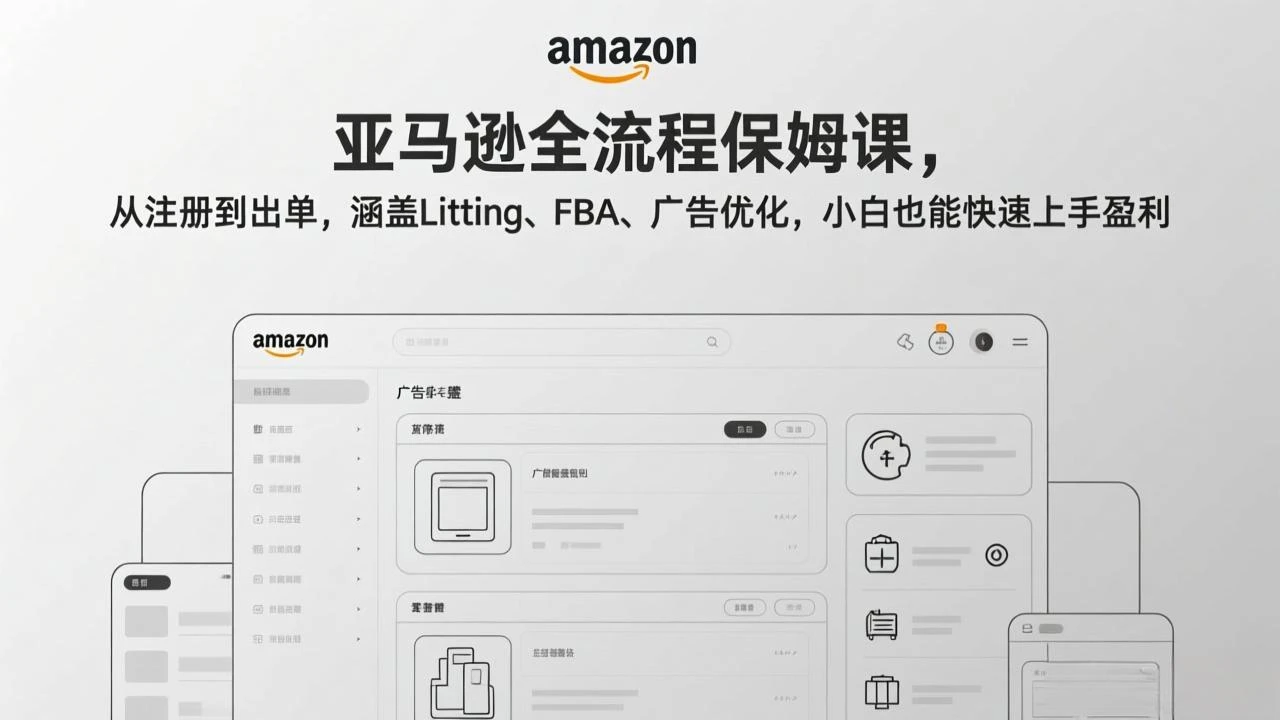 【精】亚马逊全流程保姆课，从注册到出单，涵盖Listing、FBA、广告优化，小白也能快速上手盈利-项目资料商城