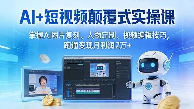 【精】AI+短视频颠覆式实操课：掌握AI图片复刻、人物定制、视频编辑技巧，跑通变现月利润2万+-项目资料商城