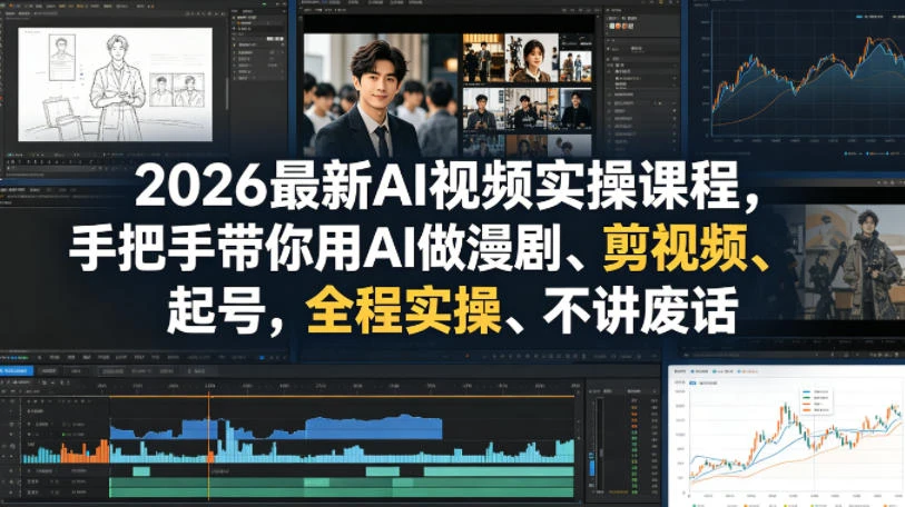 【精】2026最新AI视频实操课程，手把手带你用AI做漫剧、剪视频、起号，全程实操、不讲废话-项目资料商城