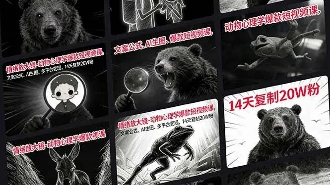 【精】情绪放大镜-动物心理学爆款短视频课，文案公式、AI生图、多平台变现，14天复制20W粉-项目资料商城