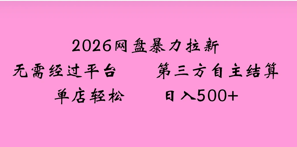 2026年，一个0成本的暴力项目，靠网盘拉新，有人一天就赚了4000+，模式可复制-项目资料商城